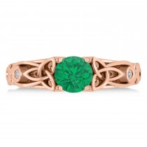 Diamond & Emerald Celtic Engagement Ring 14k Rose Gold (1.06ct)