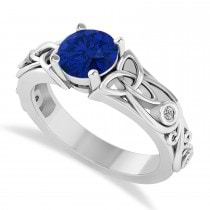 Diamond & Blue Sapphire Celtic Engagement Ring 14k White Gold (1.06ct)
