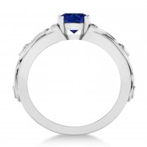 Diamond & Blue Sapphire Celtic Engagement Ring 14k White Gold (1.06ct)