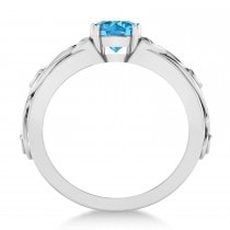 Diamond & Blue Topaz Celtic Engagement Ring 14k White Gold (1.06ct)