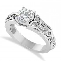 Diamond & Moissanite Celtic Engagement Ring 14k White Gold (1.06ct)