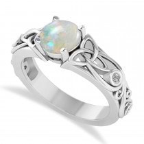 Diamond & Opal Celtic Engagement Ring 14k White Gold (1.06ct)