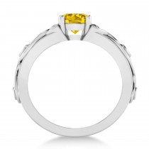 Diamond & Yellow Sapphire Celtic Engagement Ring 14k White Gold (1.06ct)