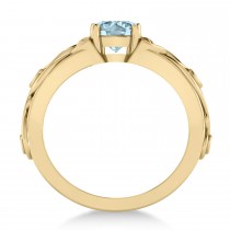 Diamond & Aquamarine Celtic Engagement Ring 14k Yellow Gold (1.06ct)
