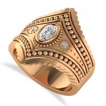 Ladies Oval Diamond Antique Style Cigar Ring 14k Rose Gold (0.27 ctw)