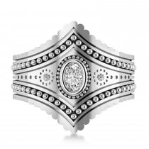 Ladies Oval Diamond Antique Style Cigar Ring 14k White Gold (0.27 ctw)