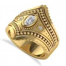 Ladies Oval Diamond Antique Style Cigar Ring 14k Yellow Gold (0.27 ctw)