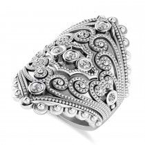 Ladies Diamond Antique Style Cigar Ring 14k White Gold (0.21 ctw)