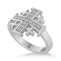 Jerusalem Cross Diamond Accented Ladies Ring 14k White Gold (0.20ct)