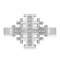 Jerusalem Cross Diamond Accented Ladies Ring 14k White Gold (0.20ct)