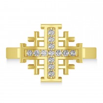 Jerusalem Cross Diamond Accented Ladies Ring 14k Yellow Gold (0.20ct)