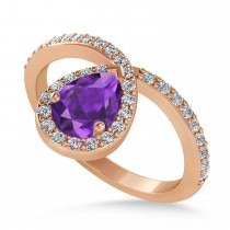 Pear Amethyst & Diamond Nouveau Ring 14k Rose Gold (1.21 ctw)