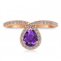 Pear Amethyst & Diamond Nouveau Ring 14k Rose Gold (1.21 ctw)