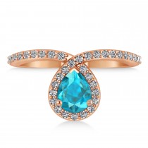 Pear Blue & White Diamond Nouveau Ring 14k Rose Gold (1.11 ctw)