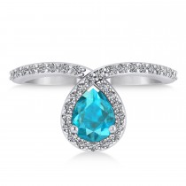 Pear Blue & White Diamond Nouveau Ring 14k White Gold (1.11 ctw)