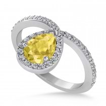 Pear Yellow & White Diamond Nouveau Ring 14k White Gold (1.11 ctw)