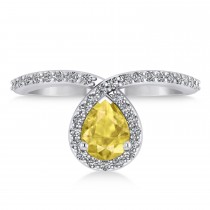 Pear Yellow & White Diamond Nouveau Ring 14k White Gold (1.11 ctw)