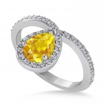 Pear Yellow Sapphire & Diamond Nouveau Ring 14k White Gold (1.11 ctw)