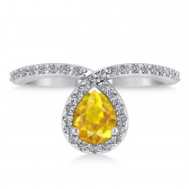 Pear Yellow Sapphire & Diamond Nouveau Ring 14k White Gold (1.11 ctw)