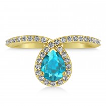Pear Blue & White Diamond Nouveau Ring 14k Yellow Gold (1.11 ctw)