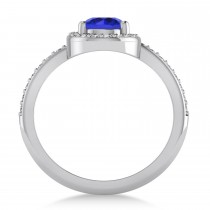 Round Blue Sapphire & Diamond Nouveau Ring 14k White Gold (1.41 ctw)