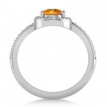 Round Citrine & Diamond Nouveau Ring 14k White Gold (1.06 ctw)