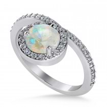 Round Opal & Diamond Nouveau Ring 14k White Gold (2.02 ctw)