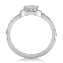 Round Opal & Diamond Nouveau Ring 14k White Gold (2.02 ctw)