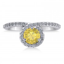 Round Yellow & White Diamond Nouveau Ring 14k White Gold (1.16 ctw)