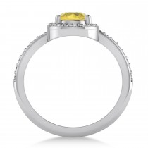 Round Yellow & White Diamond Nouveau Ring 14k White Gold (1.16 ctw)