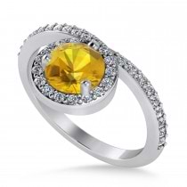 Round Yellow Sapphire & Diamond Nouveau Ring 14k White Gold (1.41 ctw)