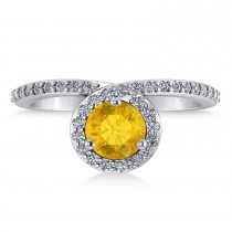 Round Yellow Sapphire & Diamond Nouveau Ring 14k White Gold (1.41 ctw)