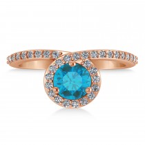 Round Blue & White Diamond Nouveau Ring 18K Rose Gold (1.11 ctw)