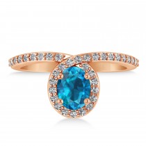 Oval Blue & White Diamond Nouveau Ring 14k Rose Gold (1.11 ctw)