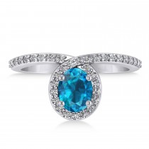 Oval Blue & White Diamond Nouveau Ring 14k White Gold (1.11 ctw)