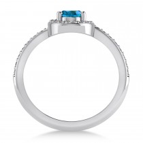 Oval Blue & White Diamond Nouveau Ring 14k White Gold (1.11 ctw)
