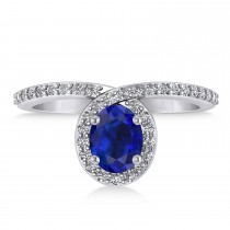 Oval Blue Sapphire & Diamond Nouveau Ring 14k White Gold (1.36 ctw)