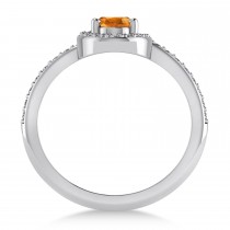 Oval Citrine & Diamond Nouveau Ring 14k White Gold (1.21 ctw)