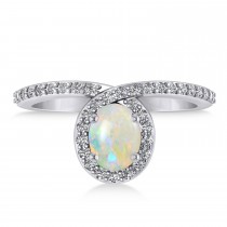 Oval Opal & Diamond Nouveau Ring 14k White Gold (0.83 ctw)