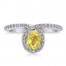 Oval Yellow & White Diamond Nouveau Ring 14k White Gold (1.11 ctw)