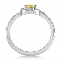 Oval Yellow & White Diamond Nouveau Ring 14k White Gold (1.11 ctw)