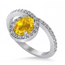 Oval Yellow Sapphire & Diamond Nouveau Ring 14k White Gold (1.36 ctw)