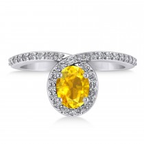 Oval Yellow Sapphire & Diamond Nouveau Ring 14k White Gold (1.36 ctw)