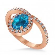 Oval Blue & White Diamond Nouveau Ring 18k Rose Gold (1.11 ctw)