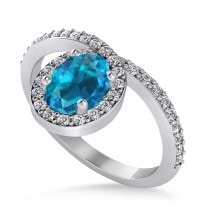 Oval Blue & White Diamond Nouveau Ring 18k White Gold (1.11 ctw)