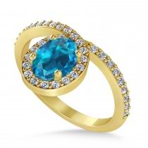 Oval Blue & White Diamond Nouveau Ring 18k Yellow Gold (1.11 ctw)
