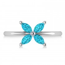 Blue Diamond Flower Marquise Ring 14k White Gold (0.60 ctw)