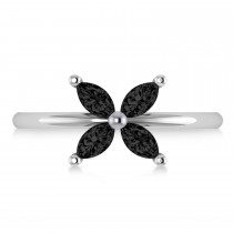 Black Diamond Flower Marquise Ring 14k White Gold (0.60 ctw)