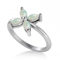 Opal Flower Marquise Ring 14k White Gold (0.40 ctw)