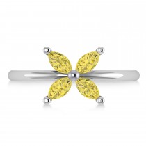 Yellow Diamond Flower Marquise Ring 14k White Gold (0.60 ctw)